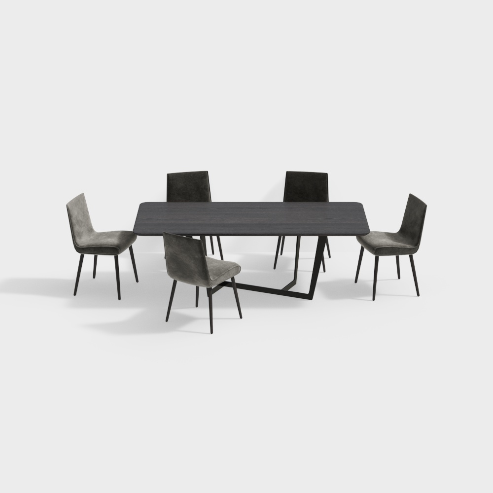 Urban Dining Table and Chair Set – Low-Poly Wood & Metal