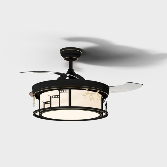Oriental Elegance Ceiling Fan Lamp 3D model for Modern Interiors