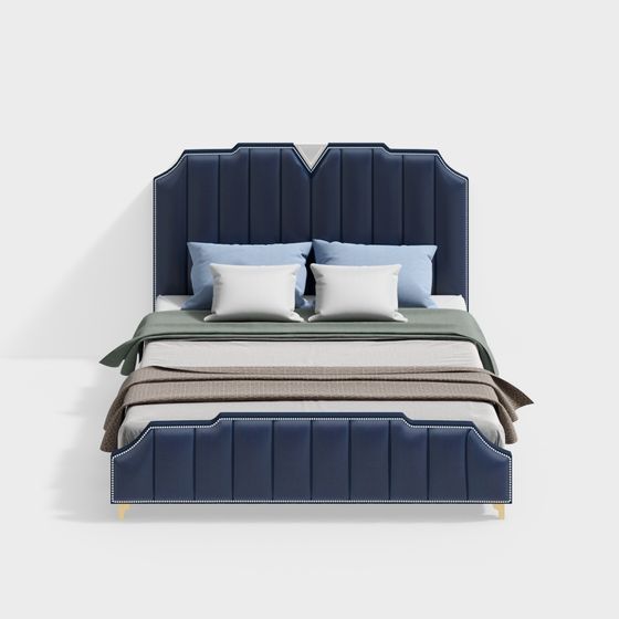Navy Blue Velvet Bed 3D model