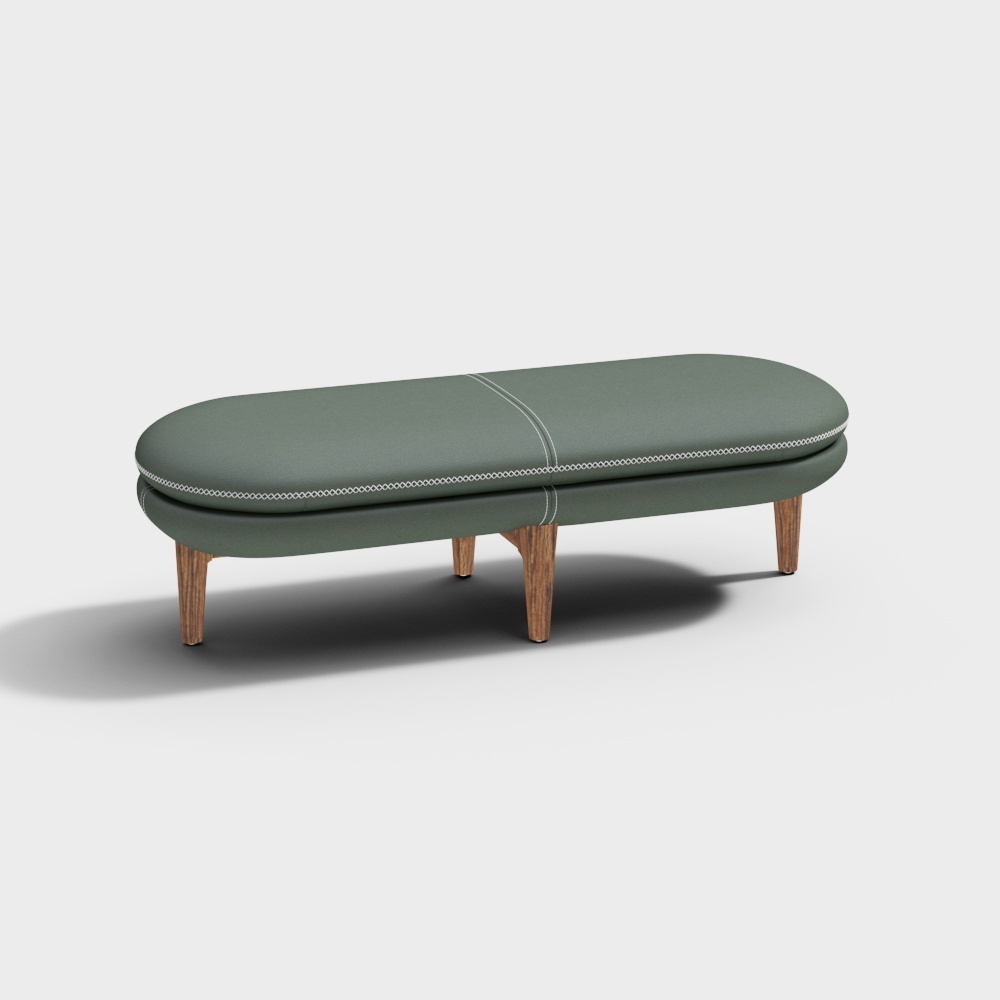 Elegant Oval Bench 3D Model – Green Leather Seat