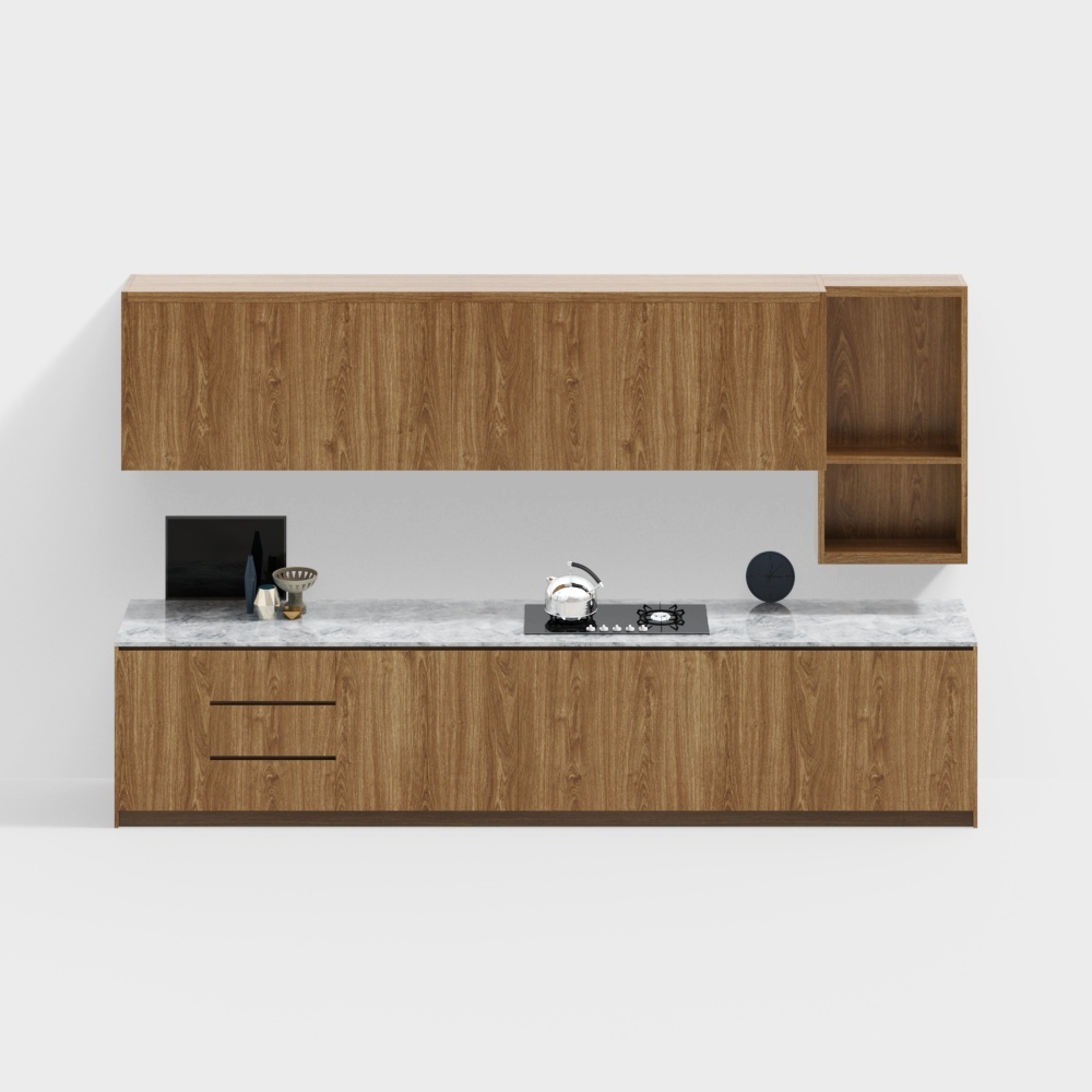 Urban Kitchen 3D Model – Wood and Marble Design