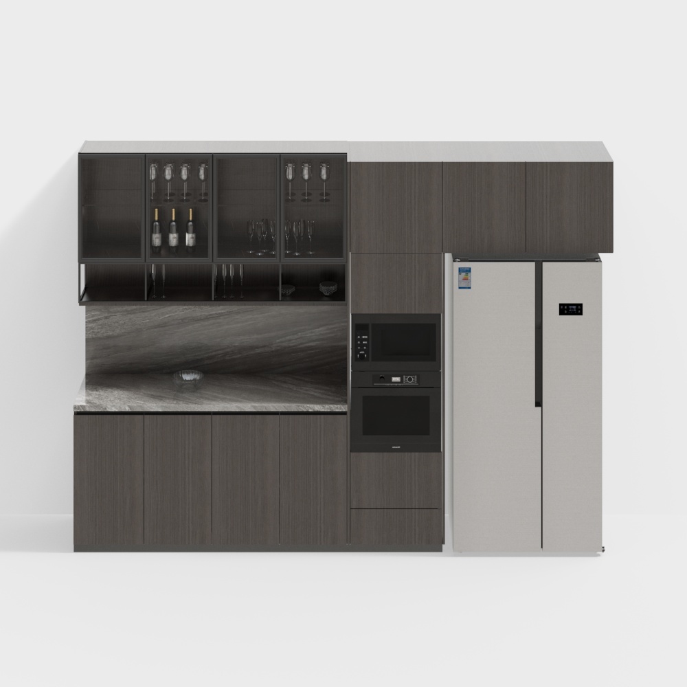 Urban Bar Cabinet 3D Model – Wood and Marble