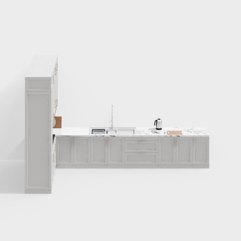 Modern Minimalist Kitchen 3D Model – Low-Poly Design
