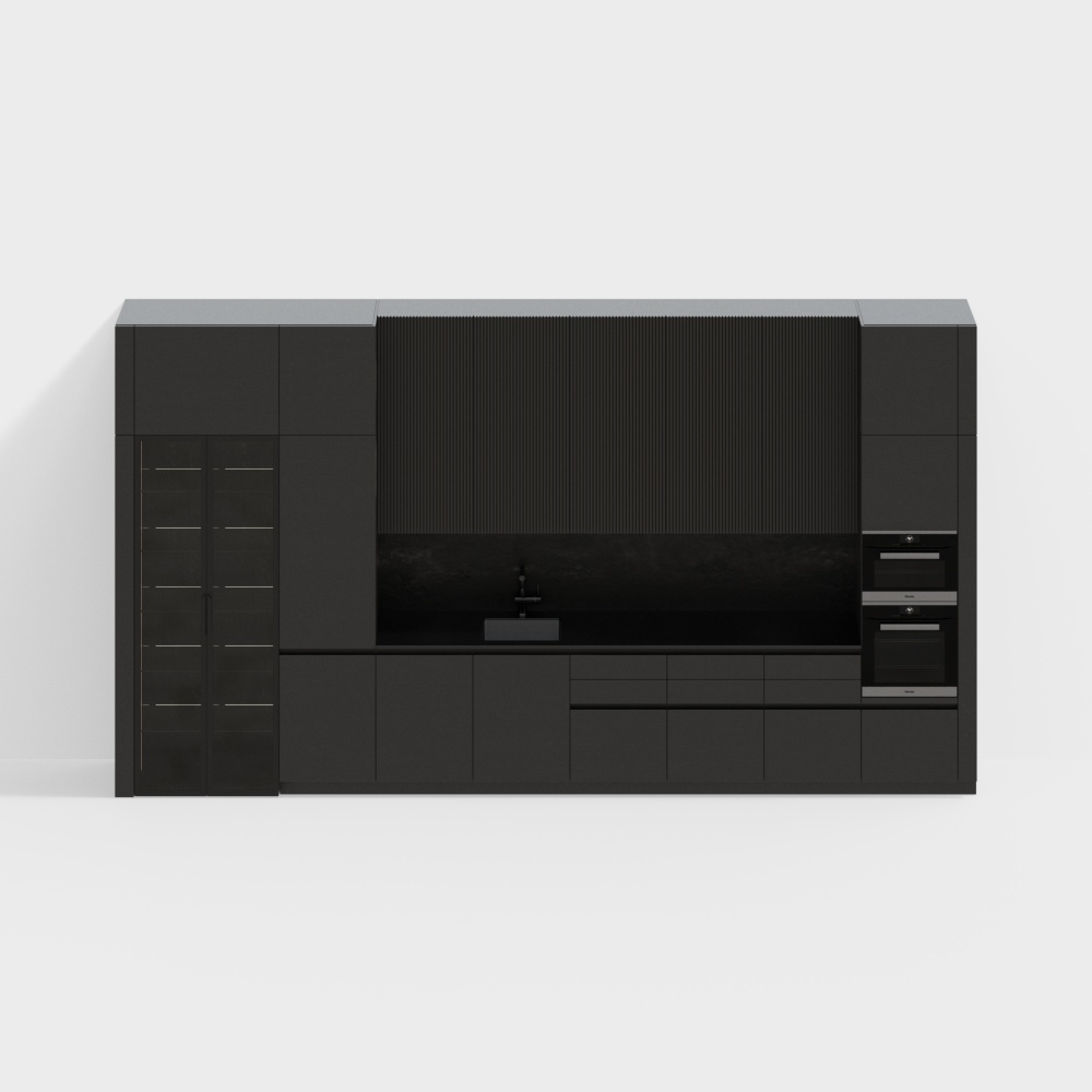 Urban Kitchen 3D Model – Modern Black and Gray Design