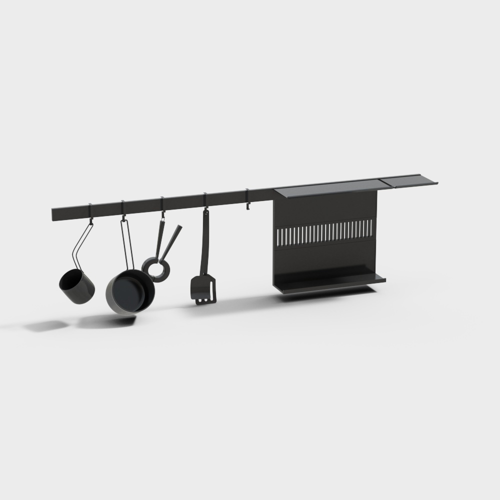 Minimalist Hanging Kitchen Rack 3D Model – Metallic Gray Design