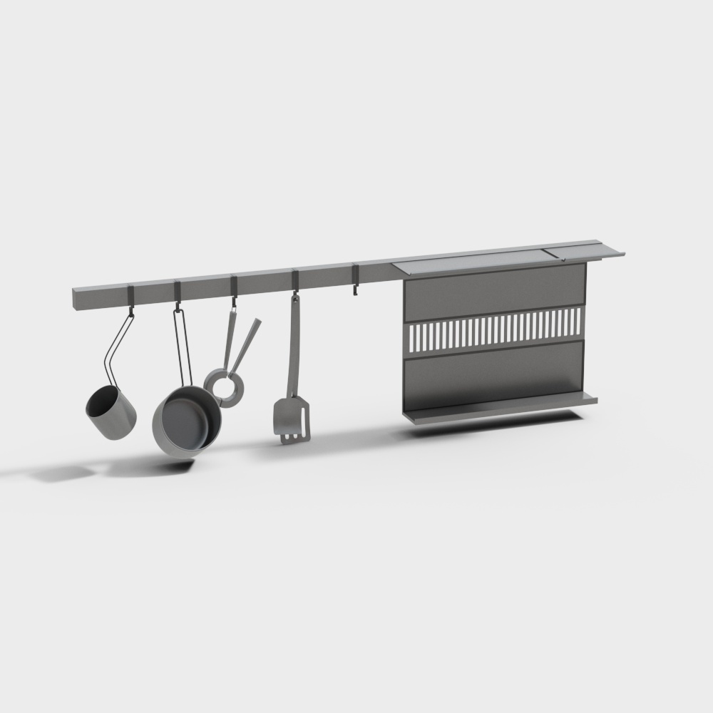 Modern Hanging Pot Rack 3D Model – Minimalist Grey Metal