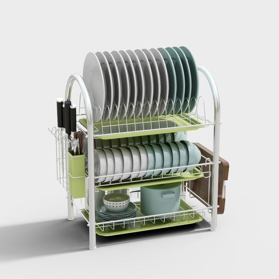 Stylish Low-Poly Kitchen Storage Rack 3D model