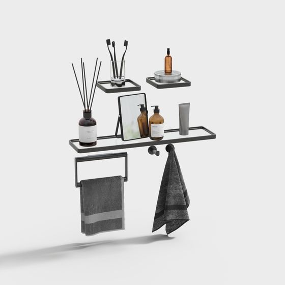 Minimalist Black Bathroom Shelving 3D model
