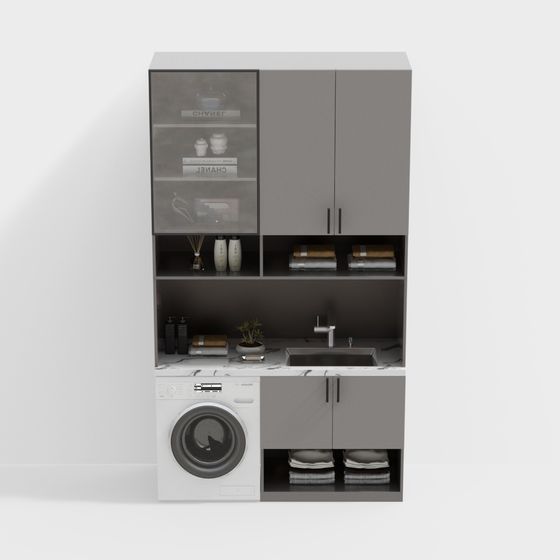 Black and Gray Washer Cabinet 3D Model