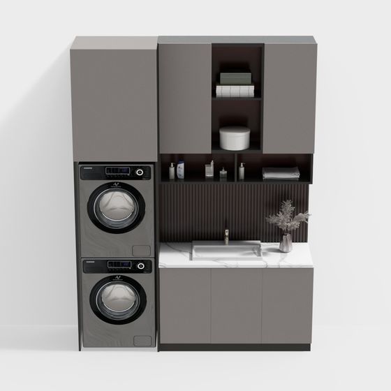 Stylish Low-Polygon Laundry Cabinet 3D Model