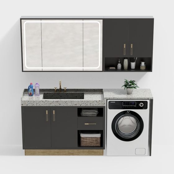 Low-Poly High-Detail Laundry Room Cabinet 3D model
