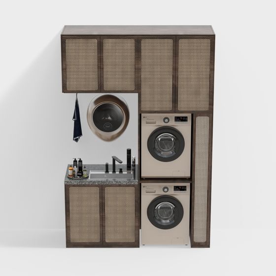 Stylish Low-Poly Laundry Cabinet 3D model