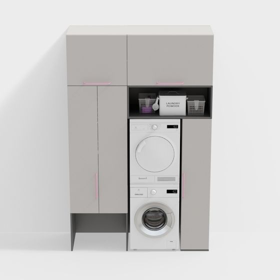 Modern High Cabinet for Washing Machine 3D Model in Black
