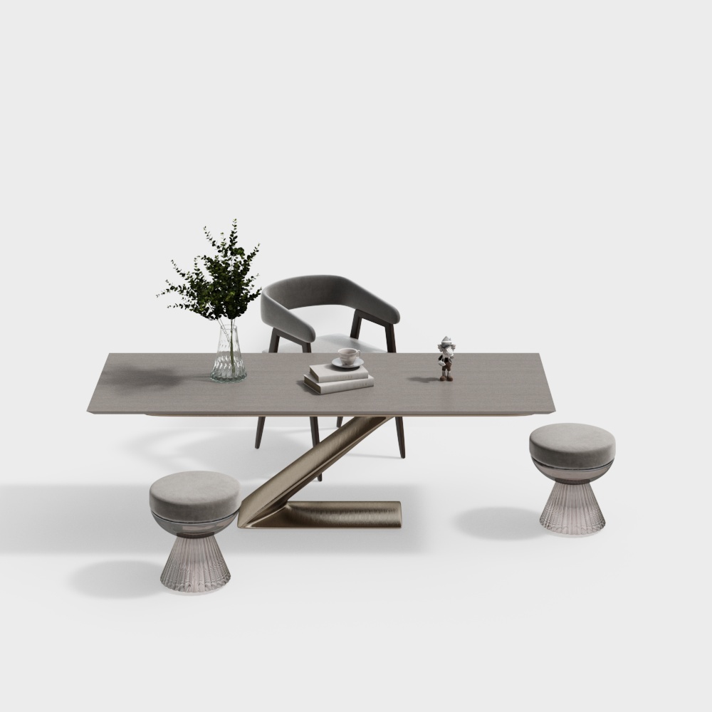 Modern light luxury study Z-shaped desk chair combination