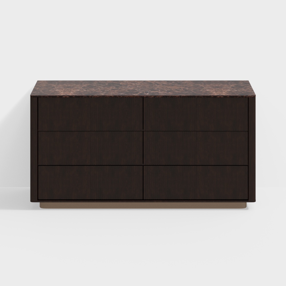 Stylish Low-Polygon Six-Drawer Cabinet 3D model