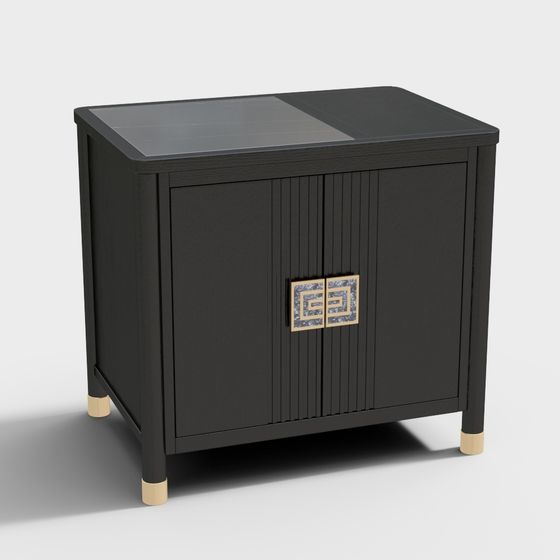 Minimalist Black and Gold Cabinet 3D model