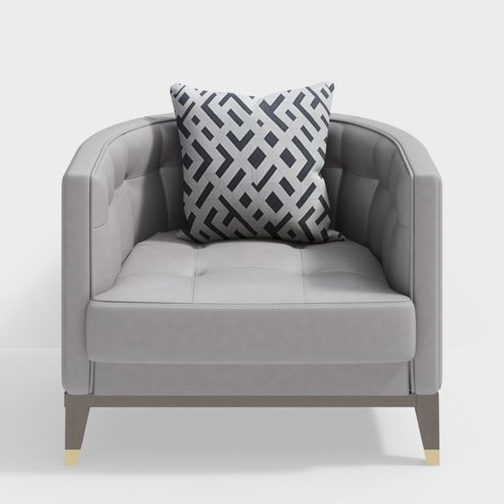 Mid-Century Modern Gray Leather Armchair 3D model