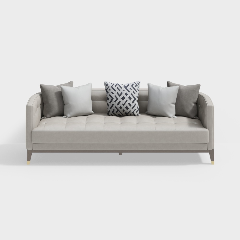 Modern Sofa 3D Model – Beige Tufted Upholstery