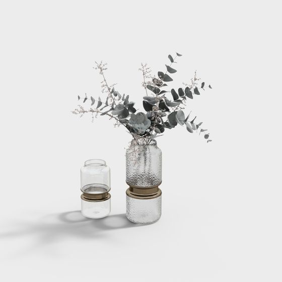 Elegant Glass Vase with Eucalyptus Branch 3D model