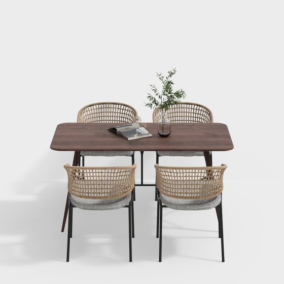 Nordic Dining Table and Chair Set 3D Model in Brown
