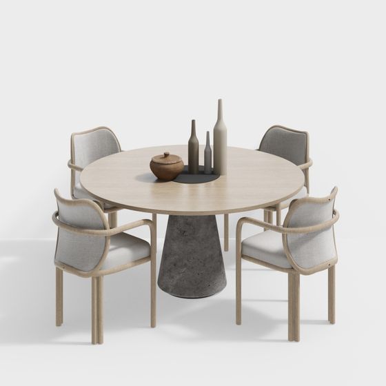 Wabi-Sabi Dining Table and Chairs Set 3D Model
