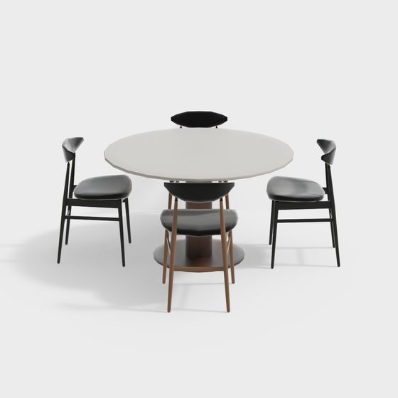 Round Table and Four Chairs 3D model