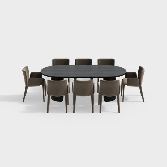 Elegant Oval Table with Eight Chairs 3D model for Interiors