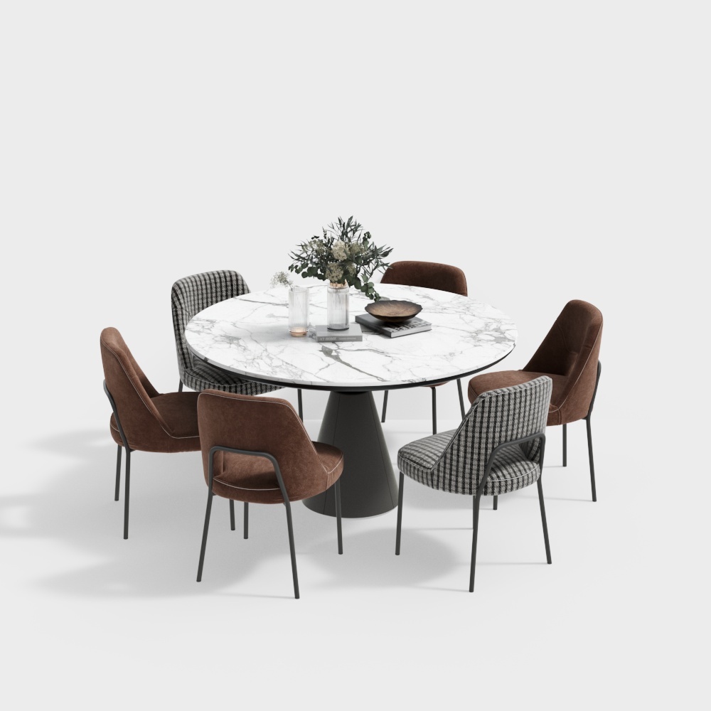 Elegant Round Table 3D Model – Marble and Velvet