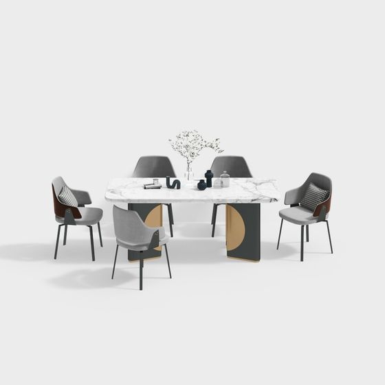 Urban Minimalist Dining Table and Chair Set 3D model