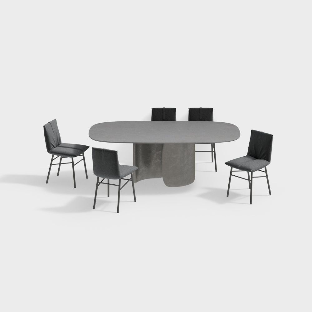 Concrete Dining Table and Chair Set – Low Poly Modern Design