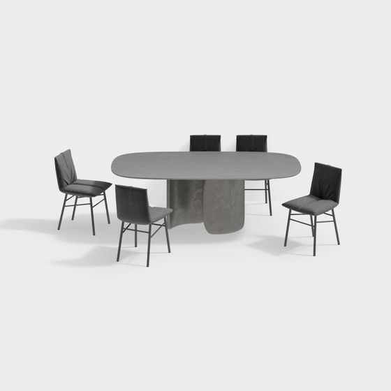 Concrete Dining Table and Chair Set 3D model