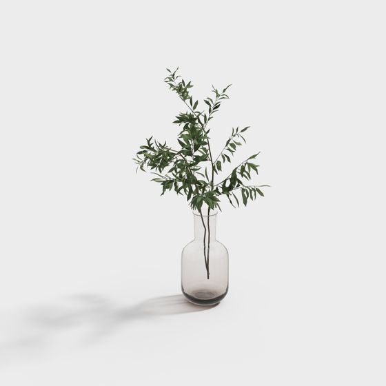 Glass Vase with Green Plants 3D model