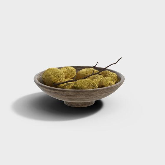 Rustic Wooden Fruit Bowl 3D model with Fruits