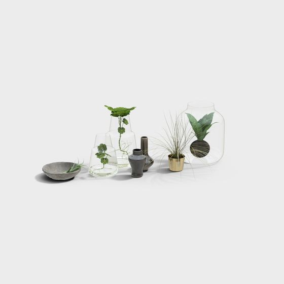 Elegant Low-Poly Plant Container Collection 3D model