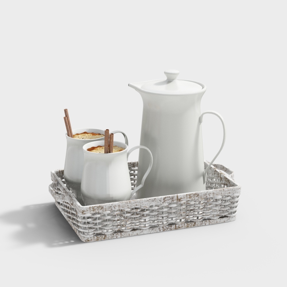 Delicate Low Poly Tea Set 3D Model