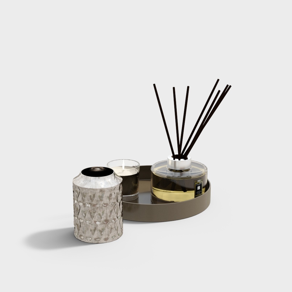 Elegant Aromatherapy Set 3D Model – Textured Glass & Metal