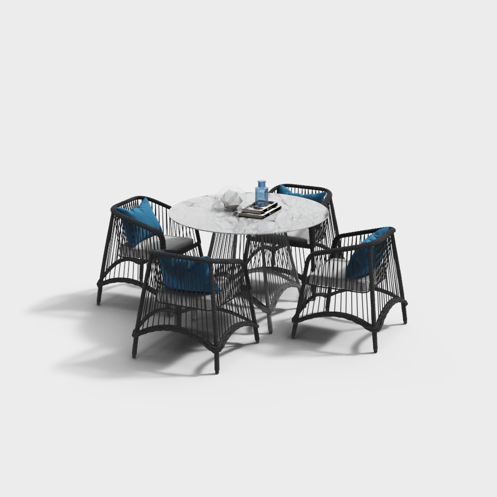 Modern outdoor table and rattan chair combination
