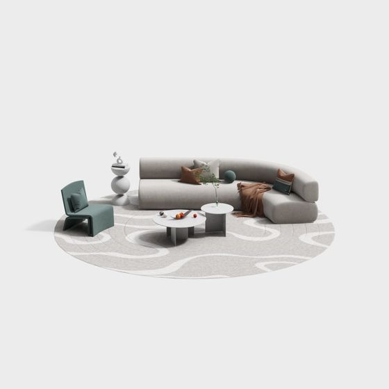 Streamlined Sofa 3D model for Modern Interiors