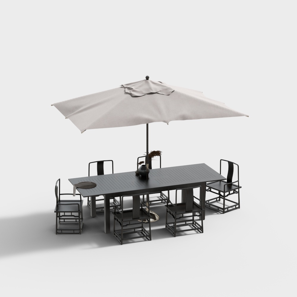Urban Terrace Dining Table & Chairs 3D Model – Modern Minimalist