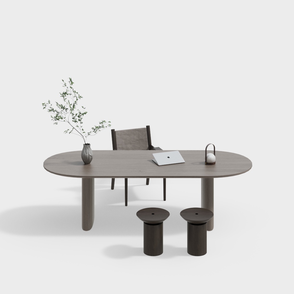 Urban Table and Chair Set 3D Model – Modern Low-Poly Design