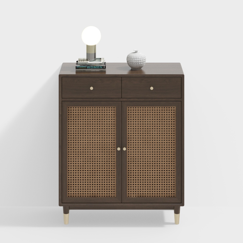 Rattan Coffee-Color Shoe Cabinet Sideboard