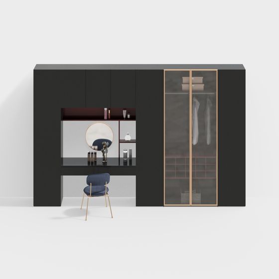 Modern Black Bedroom Wardrobe 3D Model