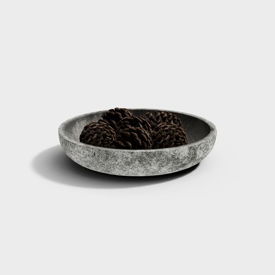 Stone Fruit Bowl with Pinecones 3D model