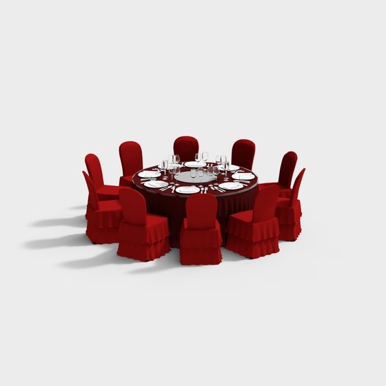 Elegant Round Table Banquet 3D model