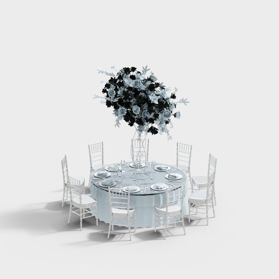 Elegant Round Table Banquet 3D model