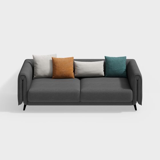 Stylish Low-Poly Gray Sofa 3D model for Contemporary Spaces