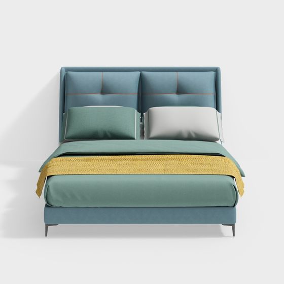 Stylish Low-Poly 3D Bed Model for Modern Spaces