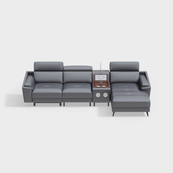 Trendy Low-Poly Grey Leather Sofa 3D model for Modern Spaces