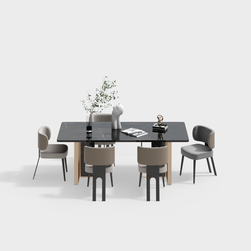 Urban Dining Table Chair Set 3D Model – Low Poly Interior