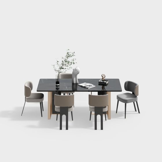Black Dining Table Set 3D Model - For Memberships